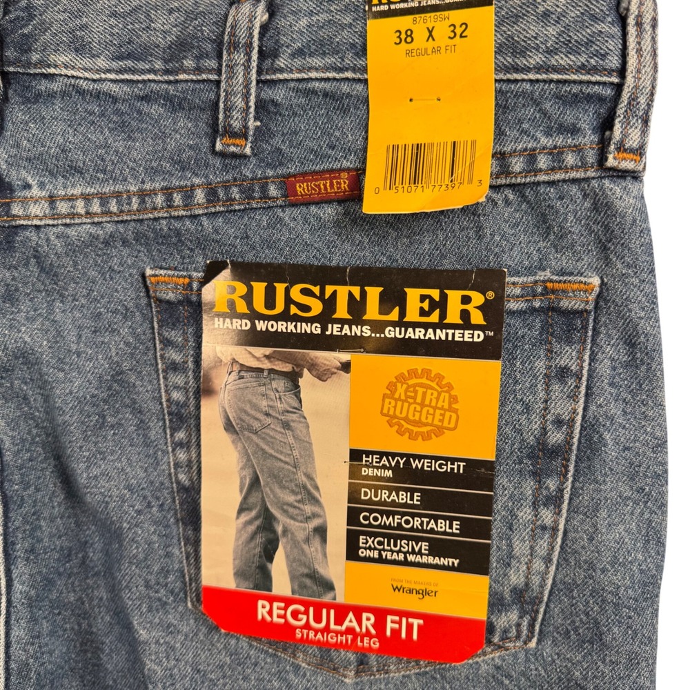 NWT Rustler Men 38x32 Blue Jeans Regular Fit Straight Leg Heavyweight 87619SW